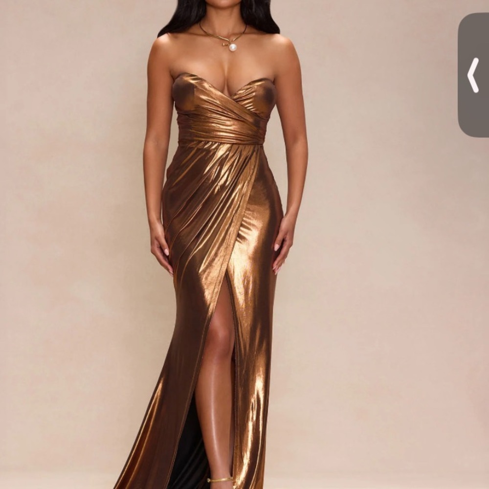 Elegant Gold Strapless Evening Gown